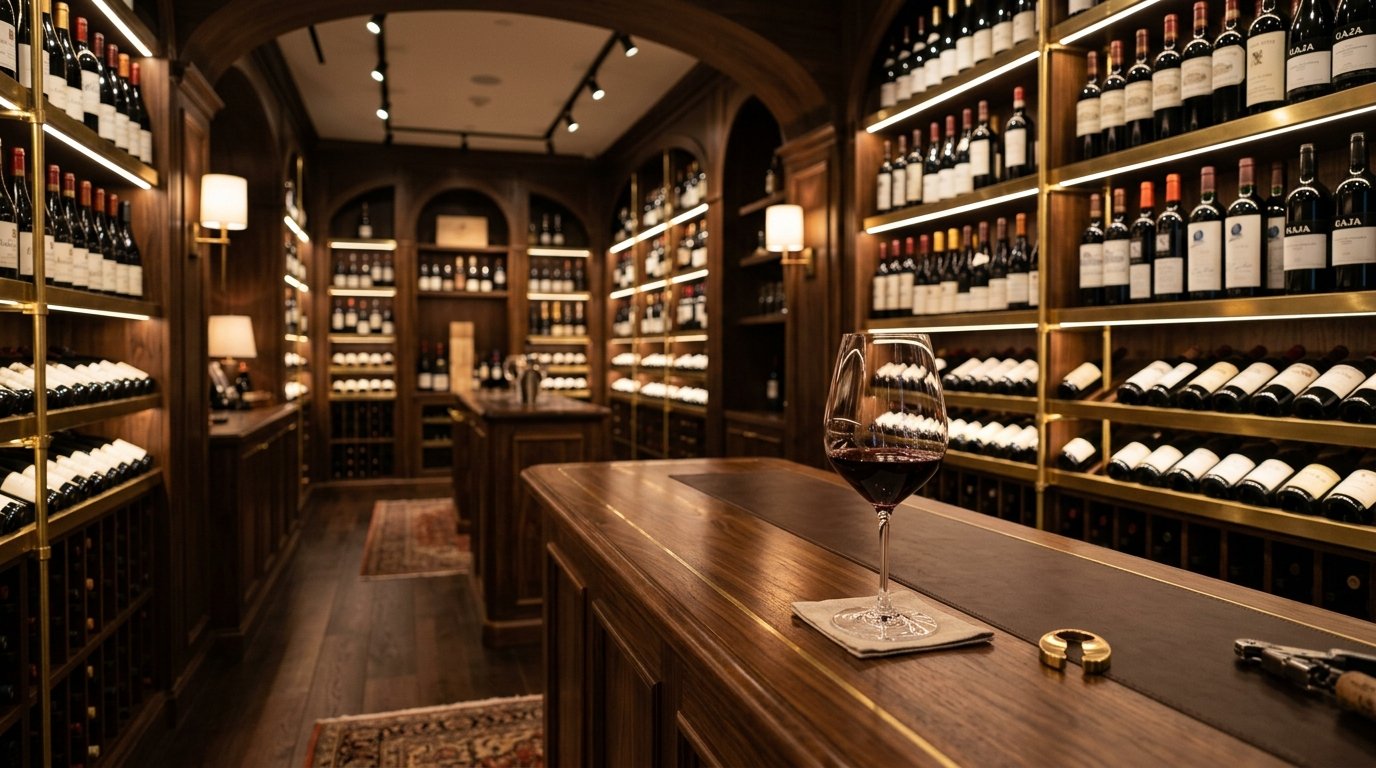 Elegant glass of red wine inside our premium cellar room